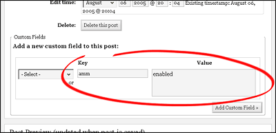 The Custom Fields area